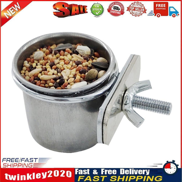 Stainless Steel Hang Cage Bowl Parrot Feeding Food Drinking Dish (6.5cm) Newly