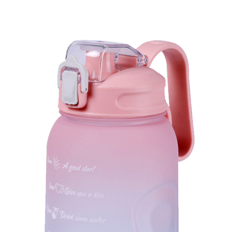 2L Water Bottle Straw Cup Time Marker Sports Drinking Fitness Jugs (Pink) Newly