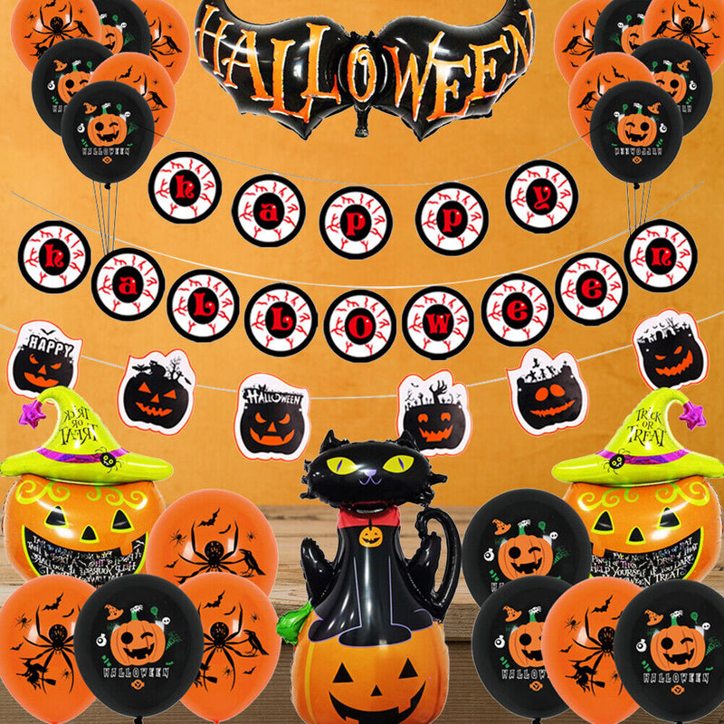 Halloween Horrible Bat Balloon Banner Set Scary Pumpkin Balloon Window Decor