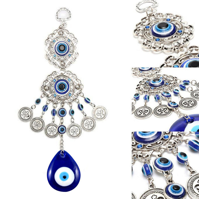 Turkish Blue Eyes Lucky Pendant Wind Chime Rhinestone Wall Door Hanging Ornam