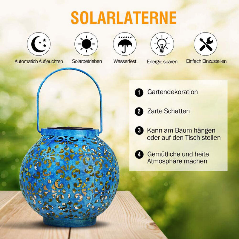 Creative Solar LED Iron Art Hollow Lantern Light Outdoor Decor Lighting Lamp
