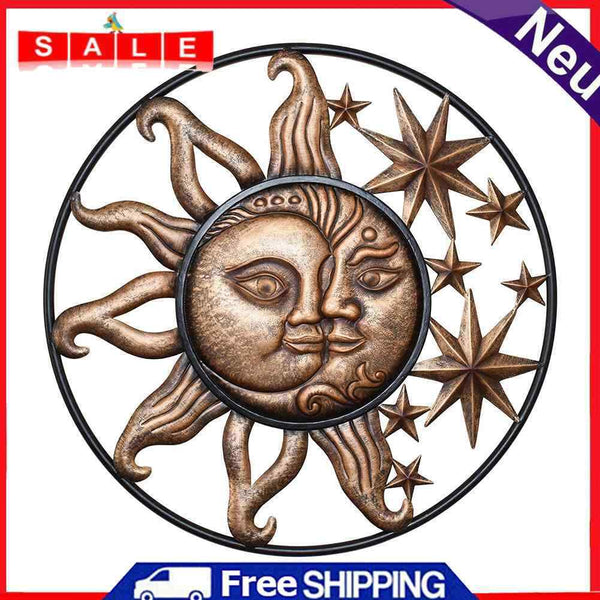 Metal Sun Moon Wall Hanging Sculpture Wrought Iron Ornament Art for Home Decor