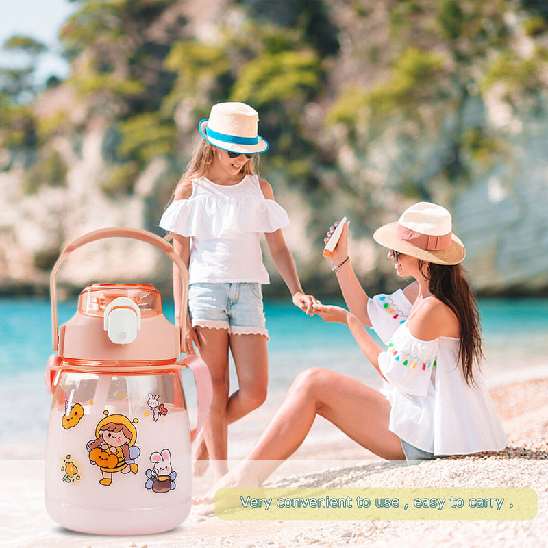 Bear Water Bottle with Straw - Leakproof & Portable Kids Bottles (Pink)