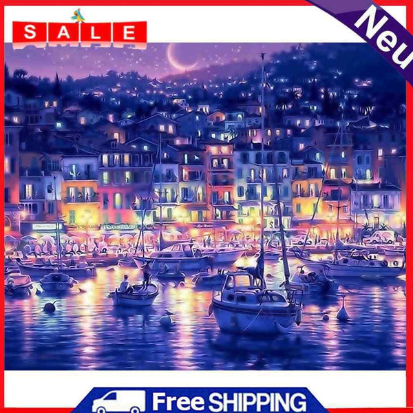 Painting By Numbers DIY Night Sky Ship Canvas Oil Wall Art Picture Ornaments Kit