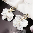 Jewelry Women Korea Crack Shell Flower Petal Earrings Alloy Dangle Stud White