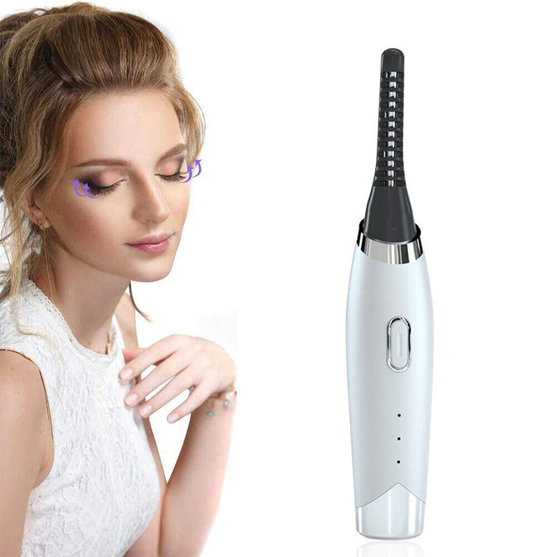 Long Lasting Electric Heated Eyelash Curler Applicator Makeup Tools (White)