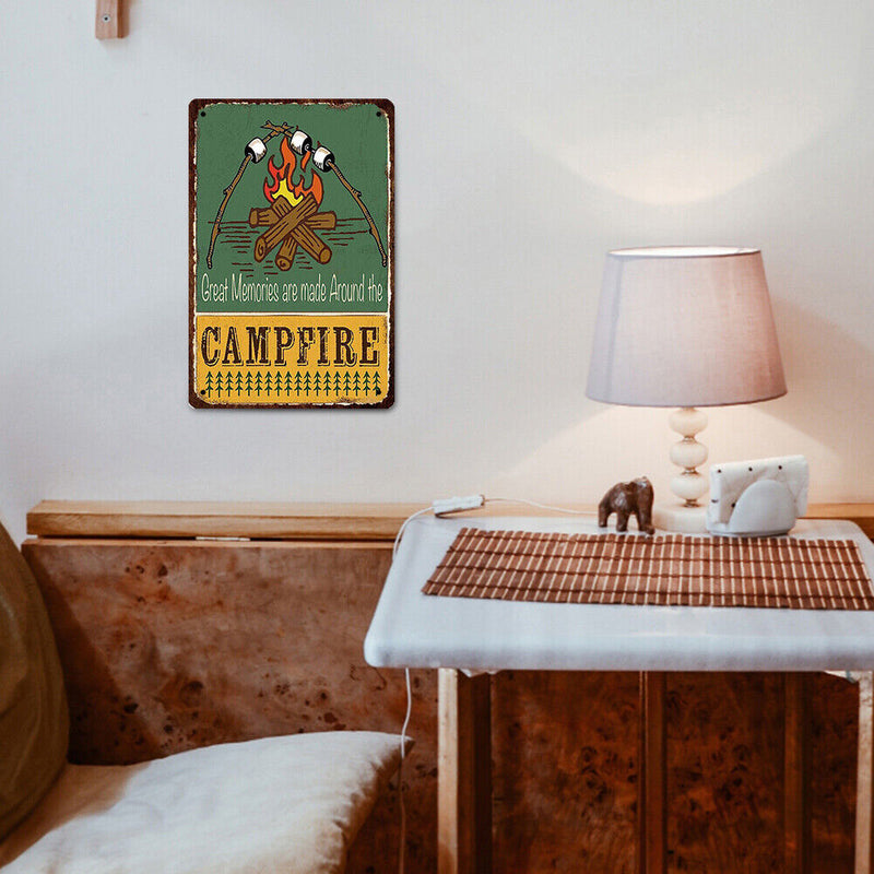 20x30cm Campfire Barbe Print Rectangular Metal Retro Tin Drawing Flat Style