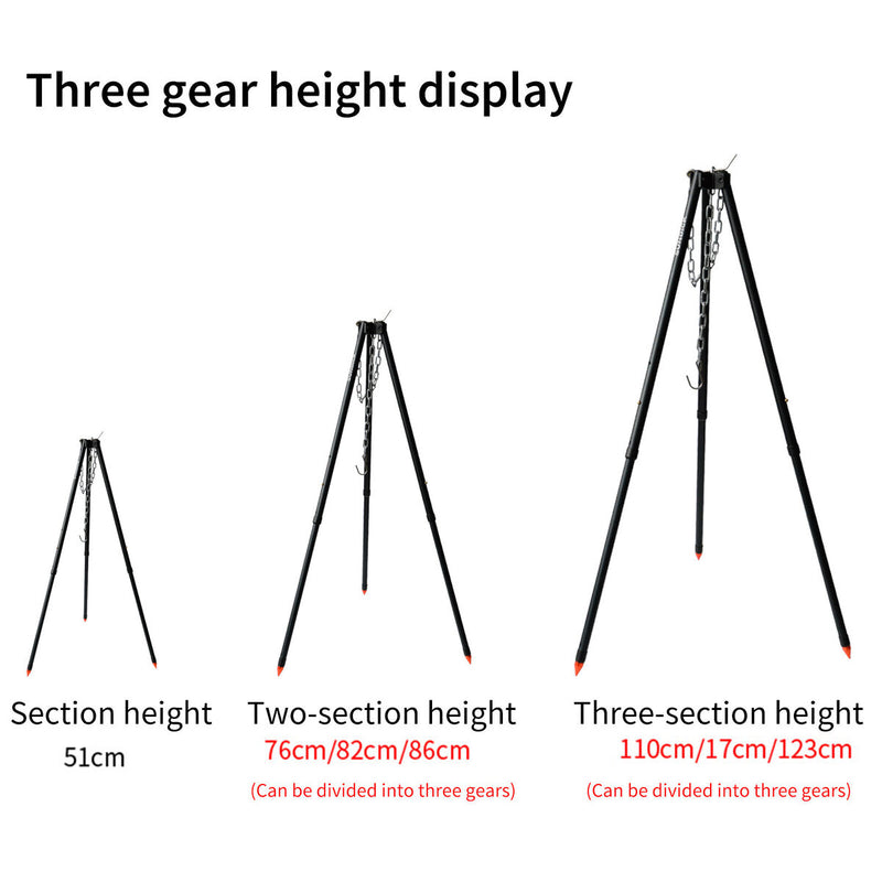 SUNDICK Campfire Tripod Outdoor Camping Cooker Hanger 3 Sections Adjustable