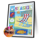 5D DIY Full Round Drill Diamond Painting Kit Cartoon Seaside Wall Art Craft
