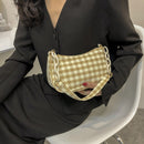 Fashion Women Oxford Cloth Plaid Print Underarm Bag Chain Handbags (Yellow)