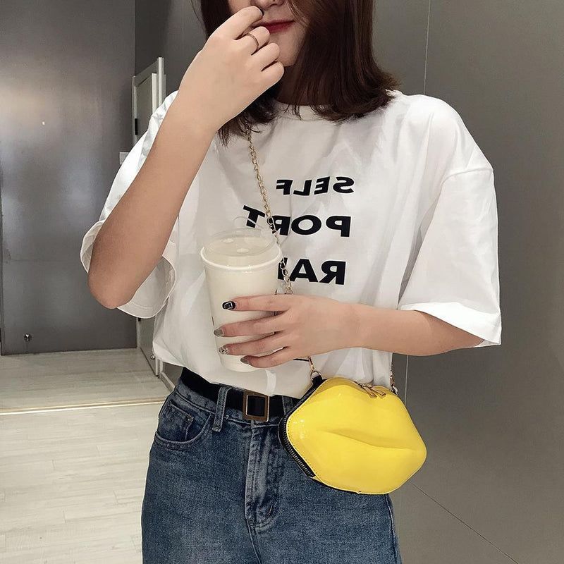 Lips Women PVC Handbags Chain Messenger Bags Shoulder Party Clutch (Yellow)