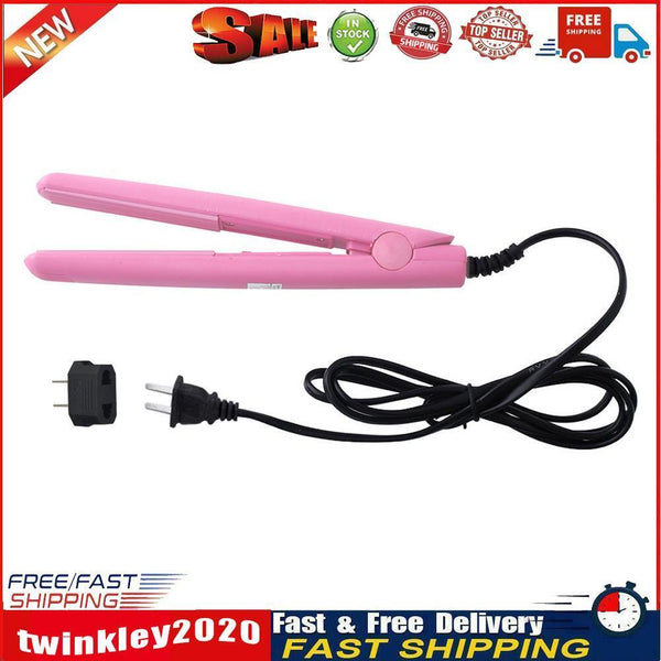 Mini Hair Straightener Flat Iron Curler  Ceramic Tourmaline Plates(Pink) Newly