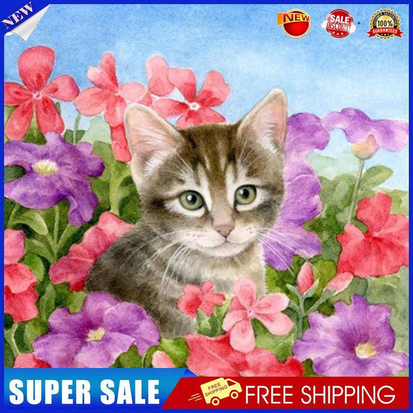 5D DIY Diamond Painting Kits Full Round Drill Cat in Flower Mosaic (A26)