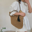 Female Large Capacity Woven Portable Shoulder Bag Handmade Straw Tote Handbag