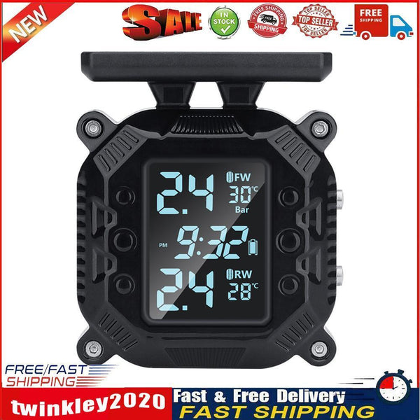 USB Solar Motorcycle TPMS Wireless Tire Pressure Monitoring Alarm System Newly