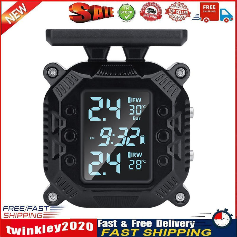 USB Solar Motorcycle TPMS Wireless Tire Pressure Monitoring Alarm System Newly