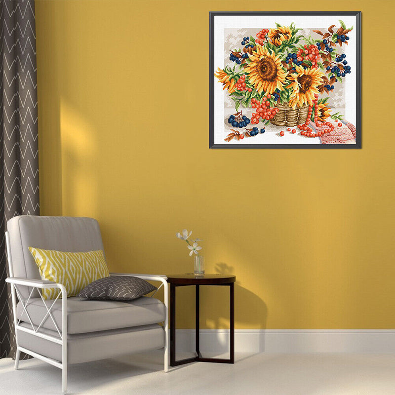 11CT Full Cross Stitch Sunflower Basket Counted DIY Embroidery Kit Cotton T