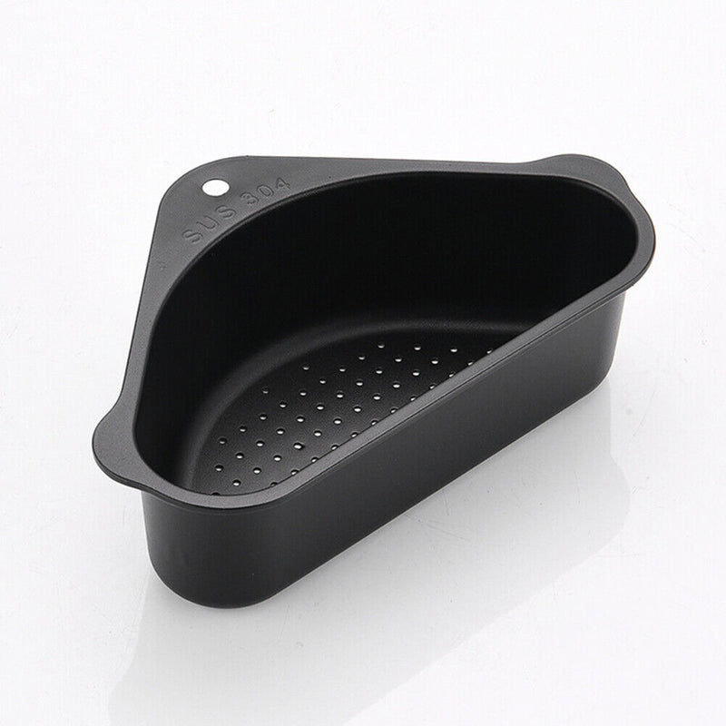 Stainless Steel Triangular Drain Basket Holder Kitchen Sink Filter (Black) Newly