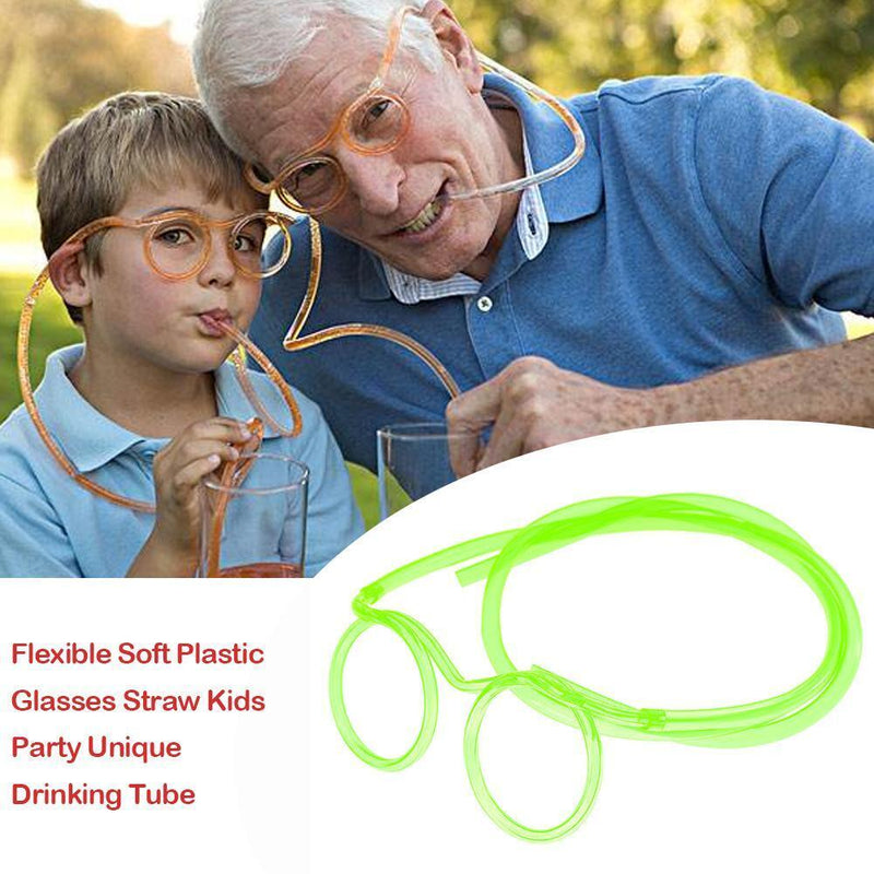 Flexible Soft Plastic Glasses Straw Kids Party Unique Drinking Tube (Green)
