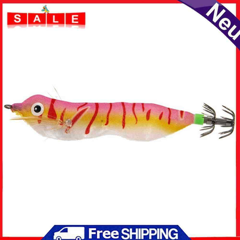 103mm LED Luminous Wood Shrimp Bait Squid Jigs Hook Fishing Lures (Pink)