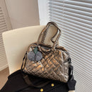 Autumn Winter Handbags Large Capacity Quilted Handbag Pompom Pendant for Shopper
