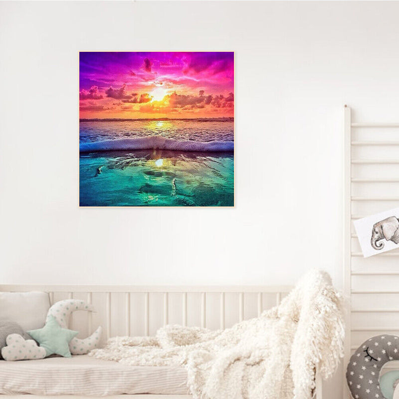 Oil Paint By Numbers Picture DIY Drawing Ocean Sunset Painting Kit Artwork