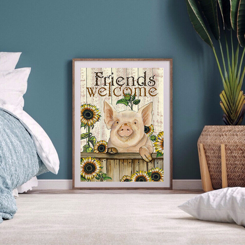 Frameless Sunflower Pig Oil Paint By Numbers Kit DIY Handmade Drawing On Canvas