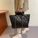 Embroidery Thread Chain Crossbody Tote Female Large Lattice Trending Handbag