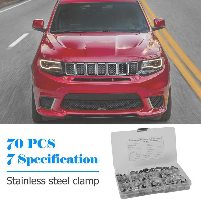 70pcs 7 Sizes Stainless Steel Single Ear Hose Clamps Fuel Air Pipe O Clips Newly