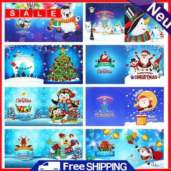 8pcs 5D DIY Partial Special Diamond Painting Xmas Greeting Cards Birthday Gifts