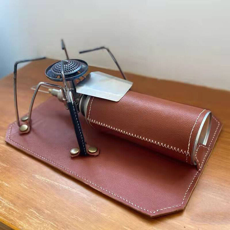 Vegetable Tanned Leather Outdoor Camping Pad for SOTO 310 Stove (Wine Red)