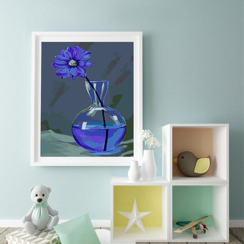 Blue Chrysanthemum Oil Paint By Numbers Kit DIY Acrylic Painting on Canvas Arts