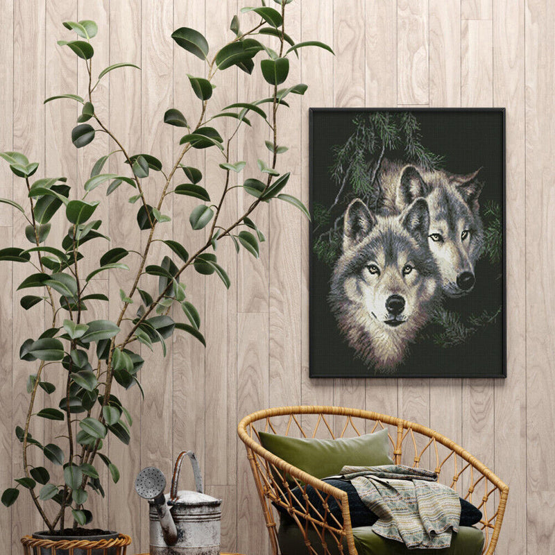 Cross Stitch Kits 11CT Stamped DIY Wolf Full Embroider Mosaic Needlework