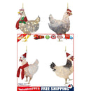 Christmas Ornaments 4 Pack Hanging Chicken with Scarf Theme Party Props