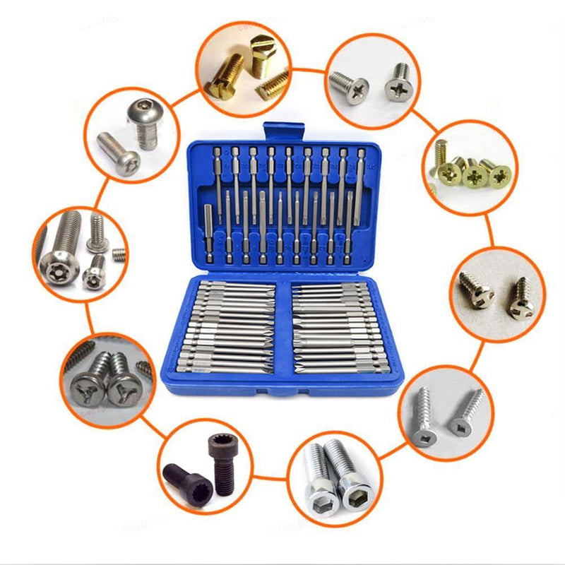 50pcs 75mm Security Screwdriver Bits Torx Hex Slotted Phillips (A)