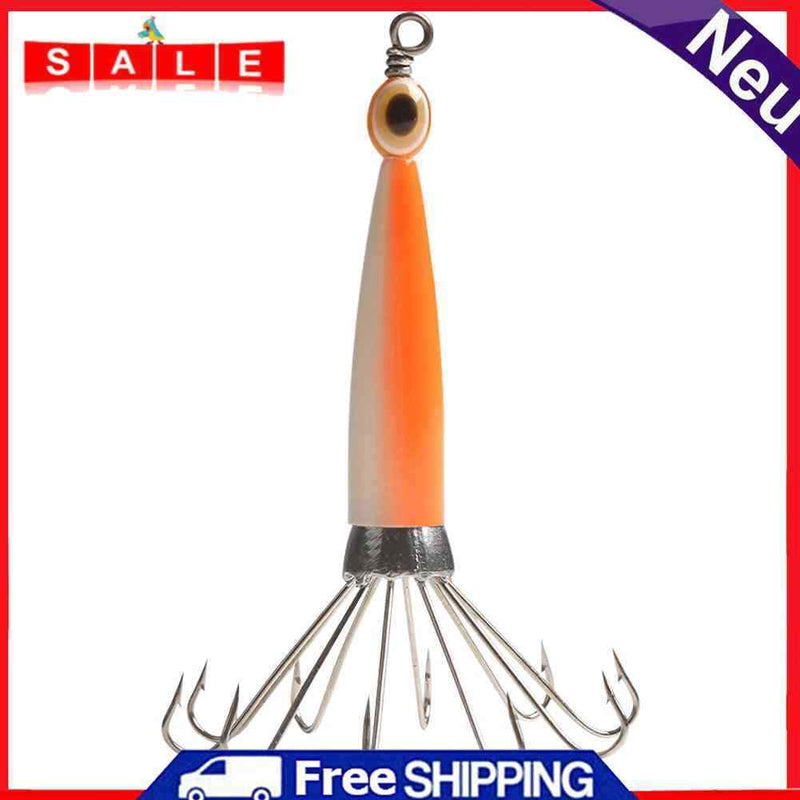 Squid Jig Fishing Lure Hook Octopus Sea Boat Hard Bait (Luminous Orange 10 Claw)