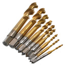 9pcs Hand Tap Drill Bits HSS Screw Spiral Point Thread Hex Shank Machine Tap Kit