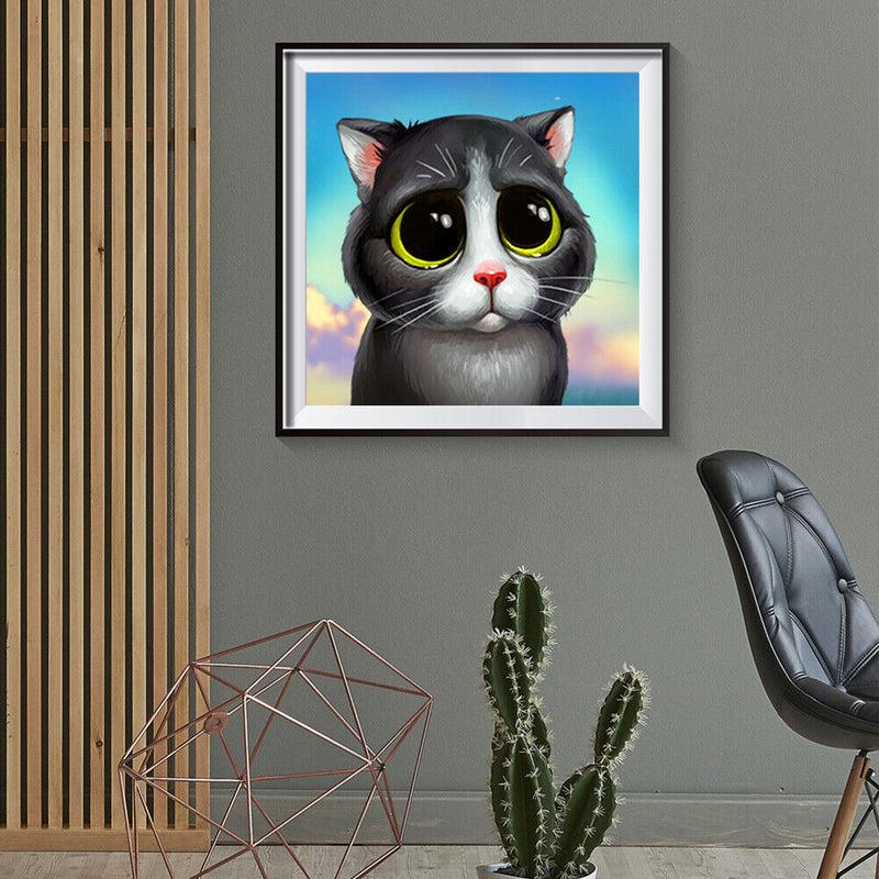 5D DIY Full Round Drill Diamond Paint Cute Cat Mosaic Rhinestone Drawing Picture