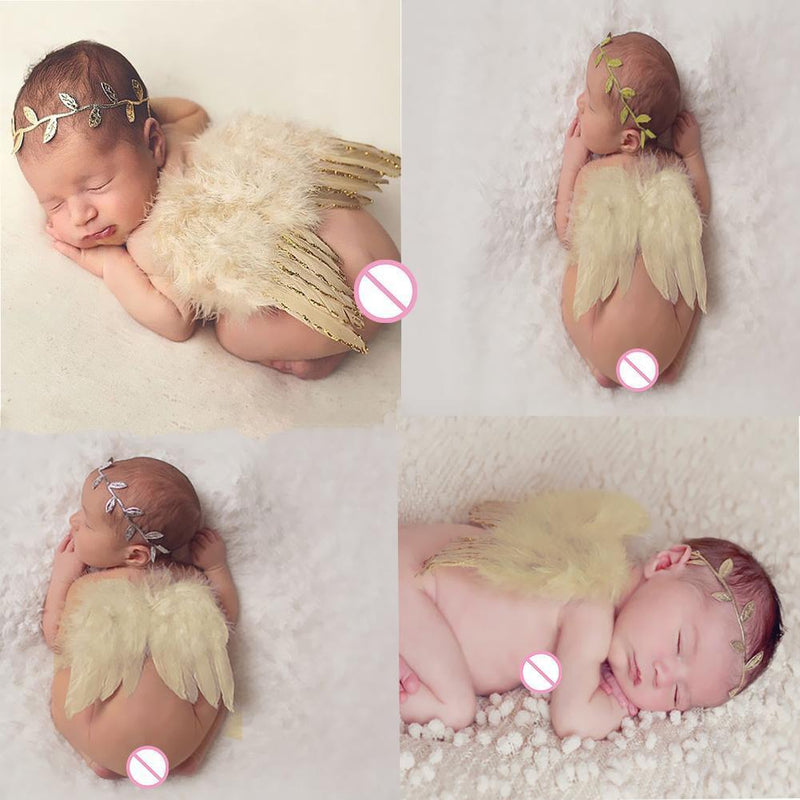 2pcs/Set 0-6M Baby Leaf Hairband Feather Angel Wings Cute Photography Props