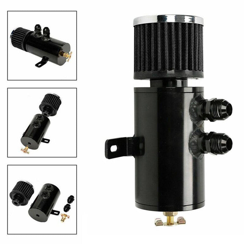 Engine Oil Tank 2 Ports Baffled Reservoir Oil Catch Can Kit with Breather F