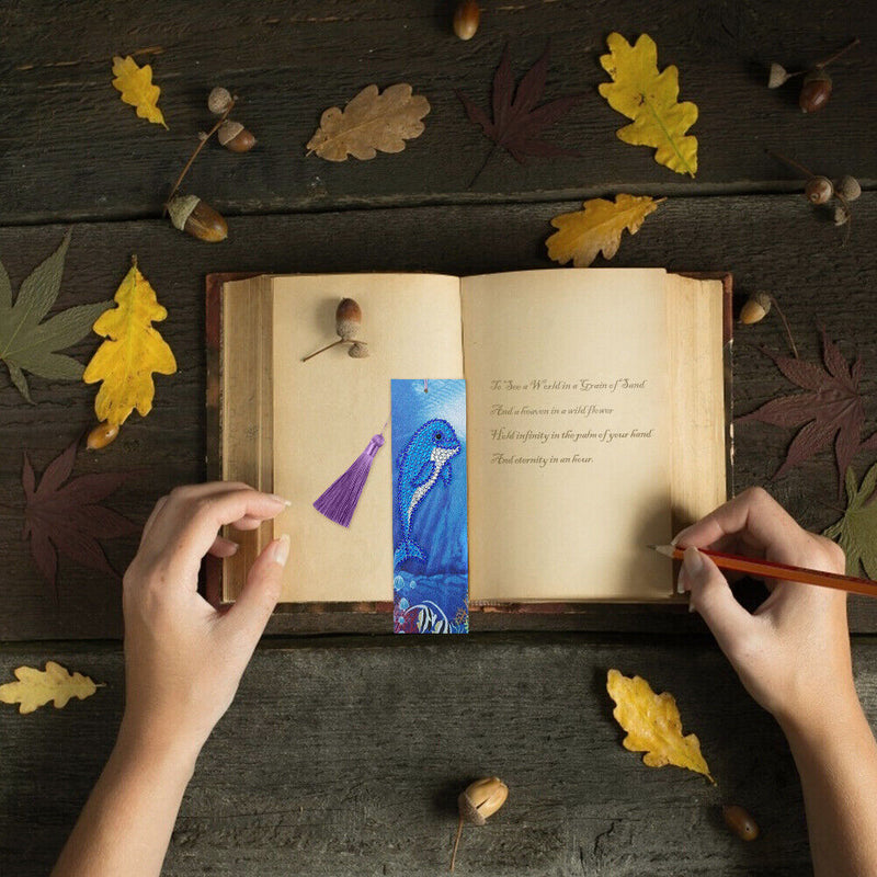 DIY Special Shape Diamond Painting Leather Bookmark Tassel Dolphin Book Logos