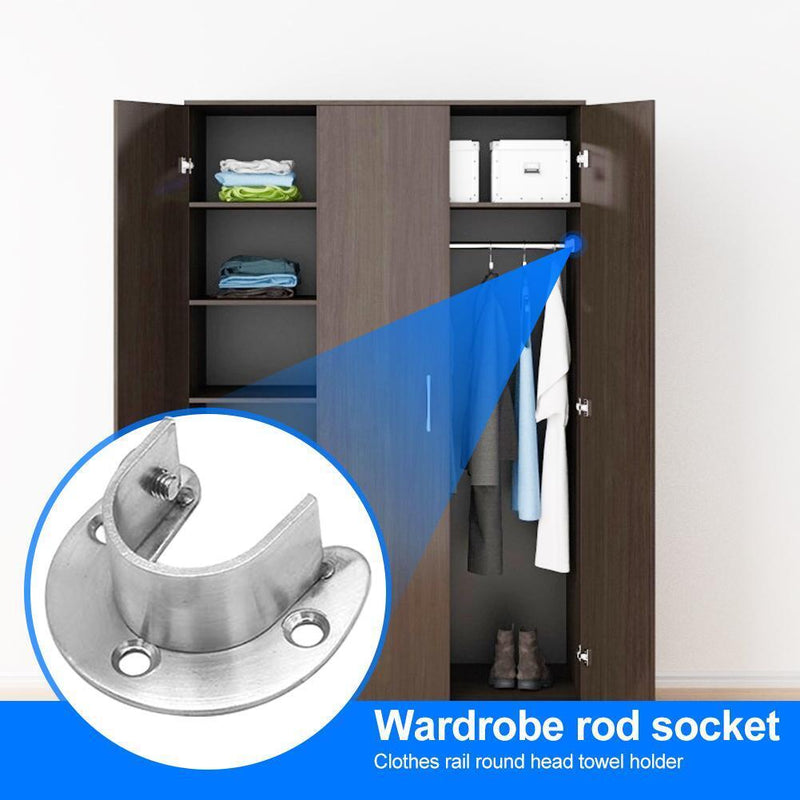 Stainless Steel U-Shaped Closet Rod End Wardrobe Hang Rail Pole Support Soc