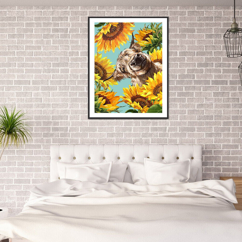 Diamond Painting Sunflower Cow Full Round Drill Picture of Rhinestone DIY Kit