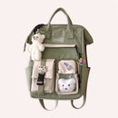Women Preppy Style Contrast Color Rucksack School Students Backpack with Bear