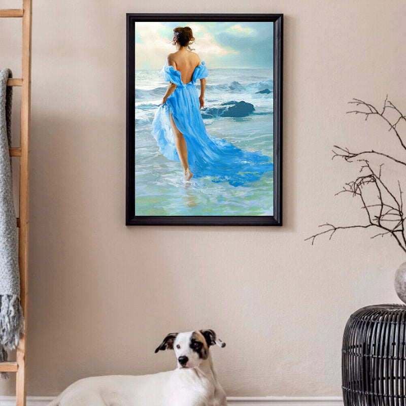 Oil Paint By Numbers Elegant Women Back Frameless Picture Craft Kit for Home