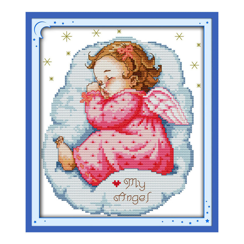 14CT 2 Strands 22x28cm DIY Sleeping Angel Baby Full Cross Stitch Kit (Girl)