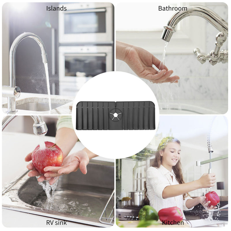 Silicone Kitchen Faucet Absorbent Mat Sink Water Splash Odor Guard (Black) Newly