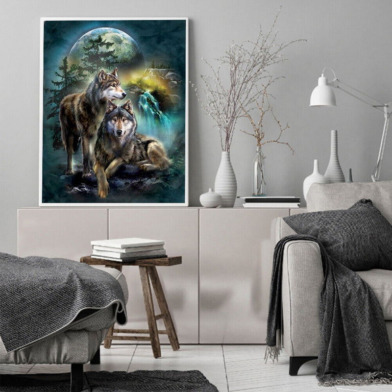 Frameless Oil Paint By Numbers Wolf DIY Canvas Picture Craft Kit for Home Newly