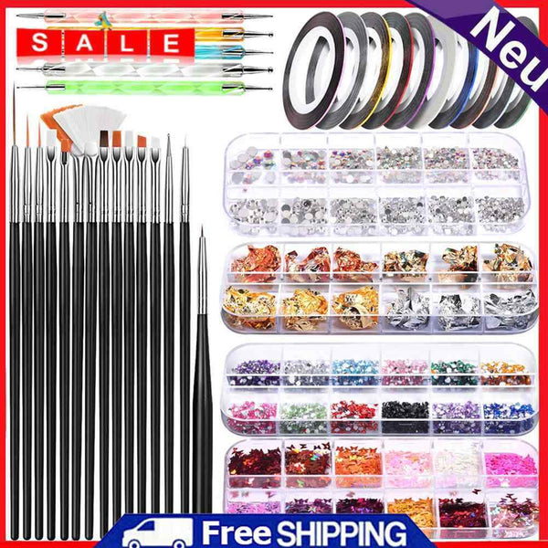 DIY Manicure Nail Art Tools Painting Drawing Dotting Foil Paper Sequins Line Kit