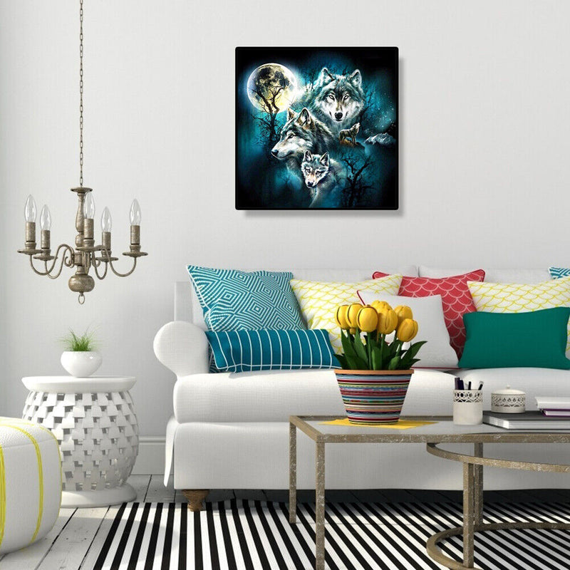 5D DIY Full Drill Diamond Painting Wolves Cross Stitch Needlework Set Home Decor